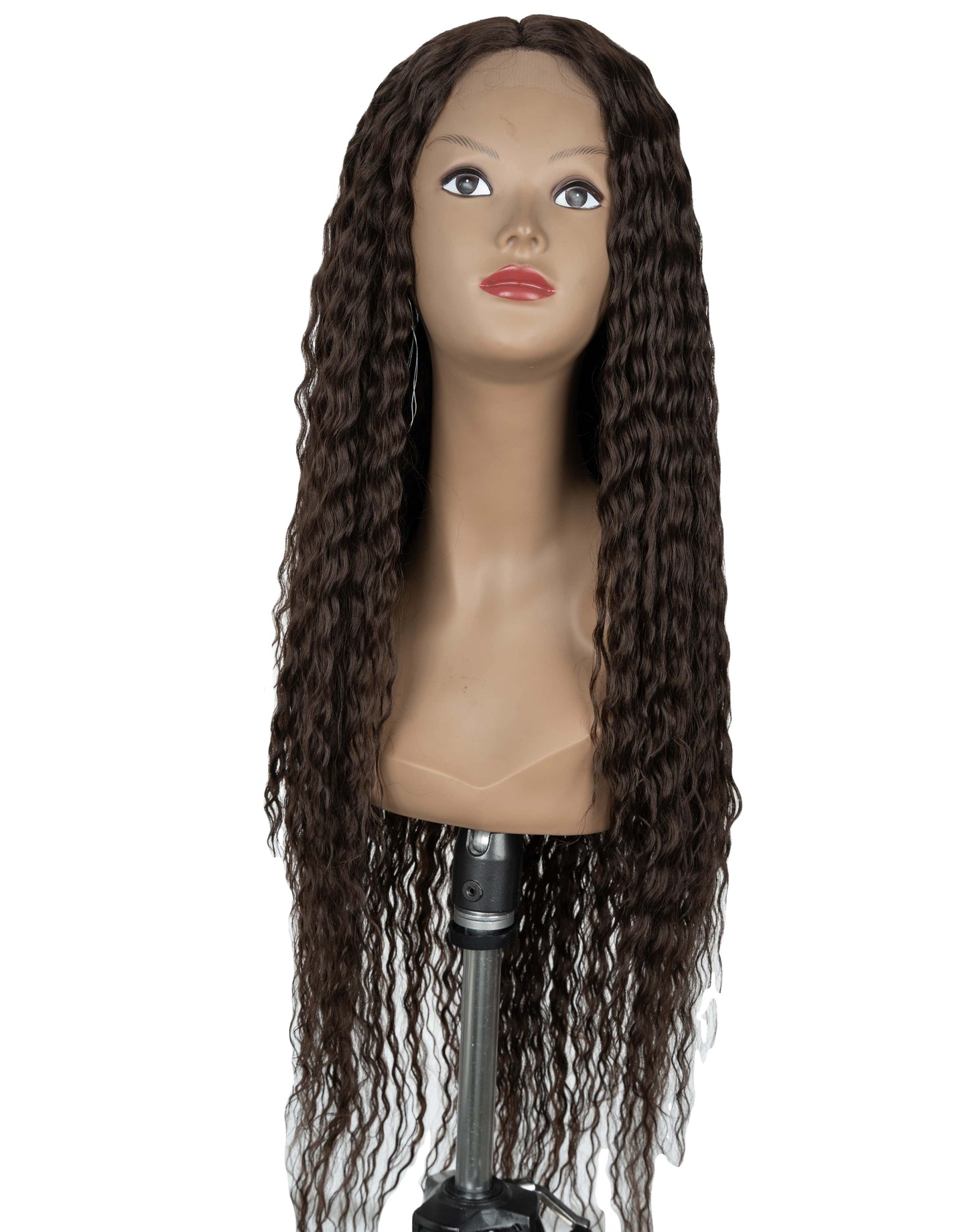 sleek wholesale hot selling heat resistant fiber middle part long water wave Swiss lace frontal wig synthetic hair wig for women