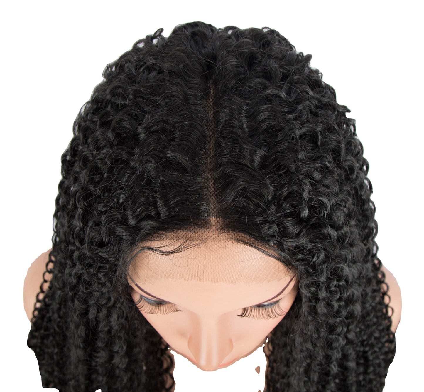 sleek wholesale hot selling heat resistant fiber super soft long deep wave Swiss lace frontal wig synthetic hair wig for women