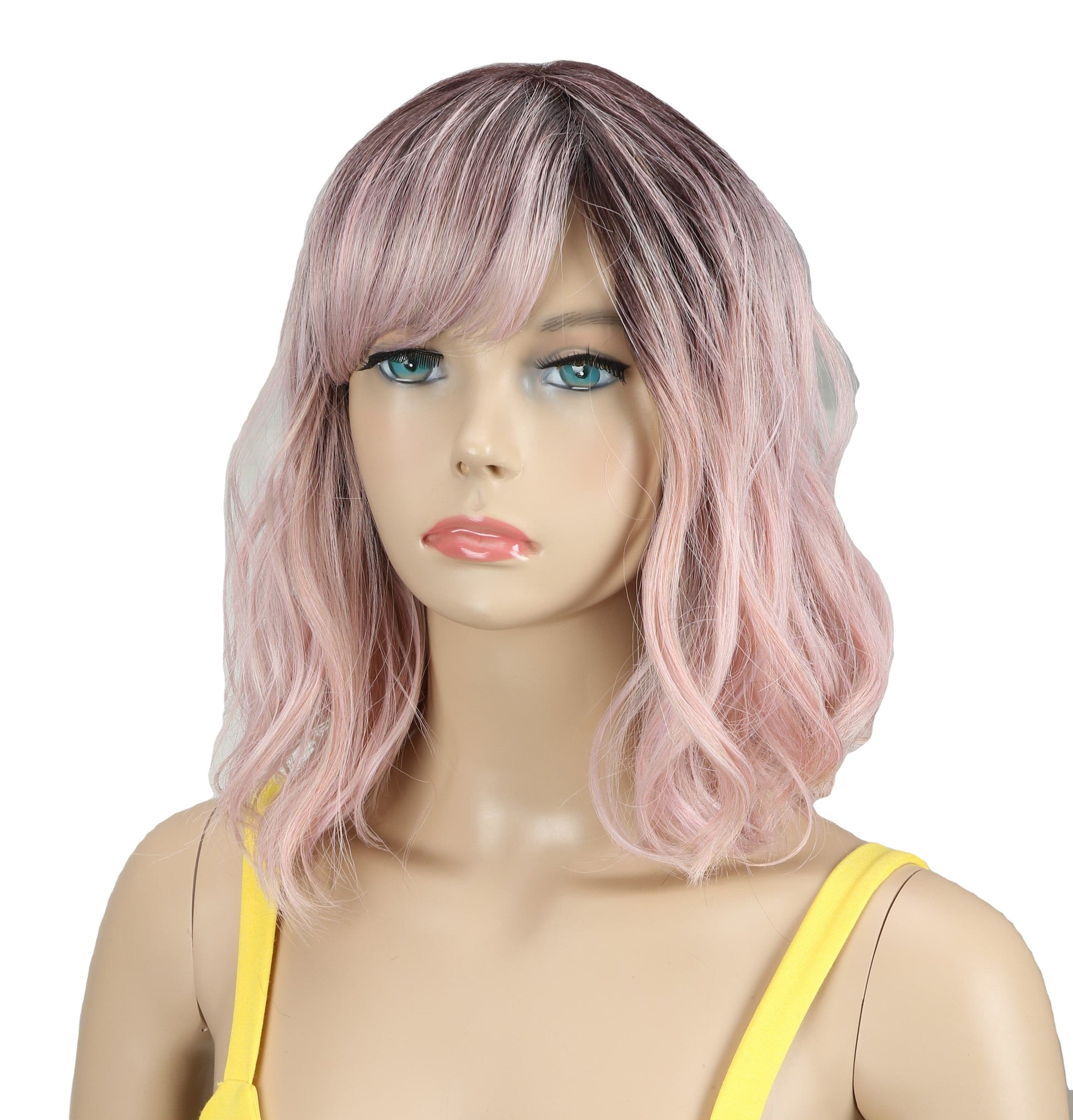 sleek wholesale short cheap glueless made machine wig for women heat resistant fiber body wave non lace wig synthetic hair wigs