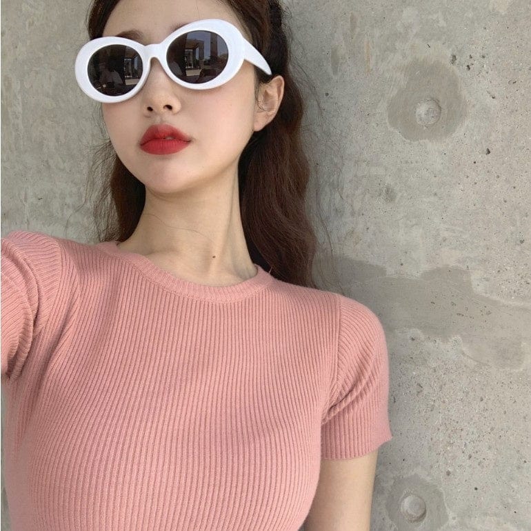Slim Short Half-Sleeved T-Shirt Retro Knitted Green Short-Sleeved Women's Top Summer New Style