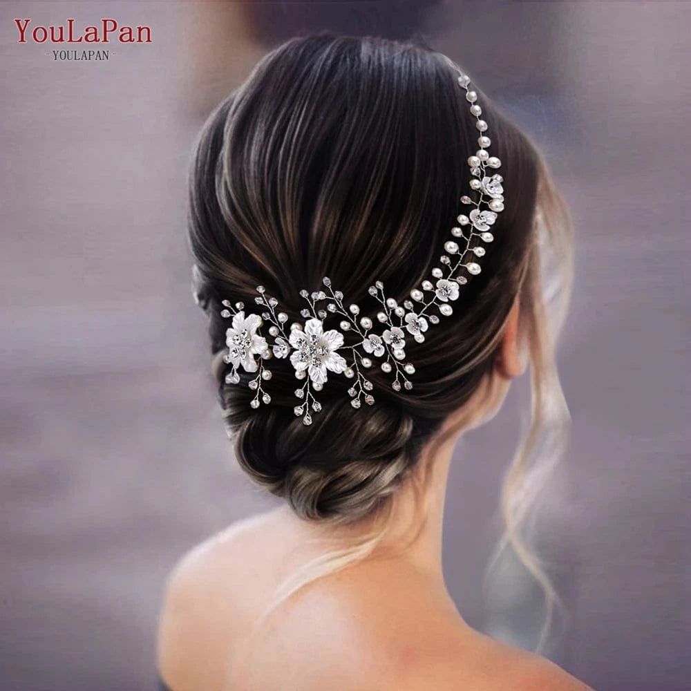 Sliver YouLaPan HP295 Delicate Girls Wreath Headband Crystal Pearl Bridesmaid Hair Vine Party Wedding Bridal Headwear Hair Accessories