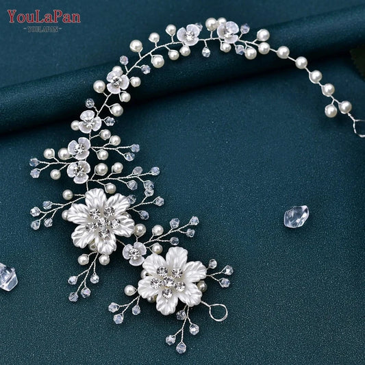 Sliver YouLaPan HP295 Delicate Girls Wreath Headband Crystal Pearl Bridesmaid Hair Vine Party Wedding Bridal Headwear Hair Accessories
