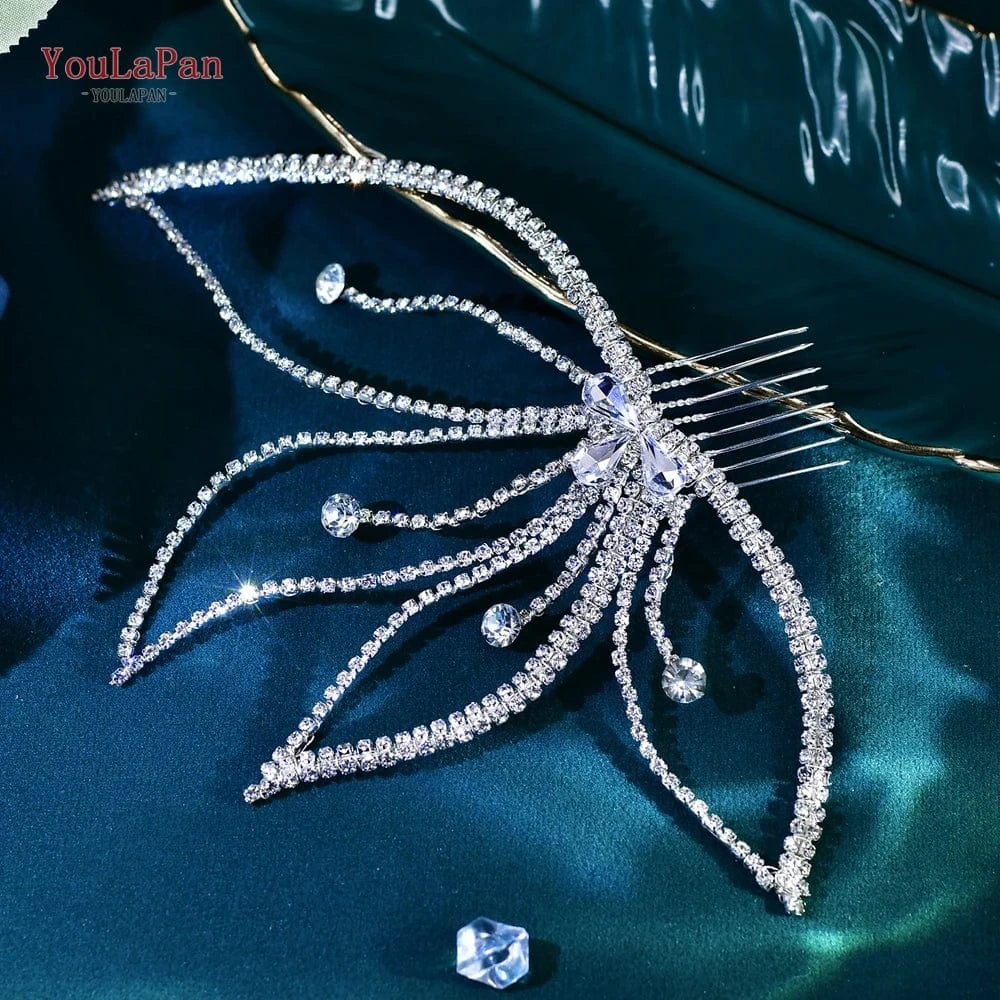 Sliver YouLaPan HP621 Fashion Girls Silver Rhinestone Hair Piece Bridal Hair Comb Girl Pearl Chain Headwear Wedding Hairpin