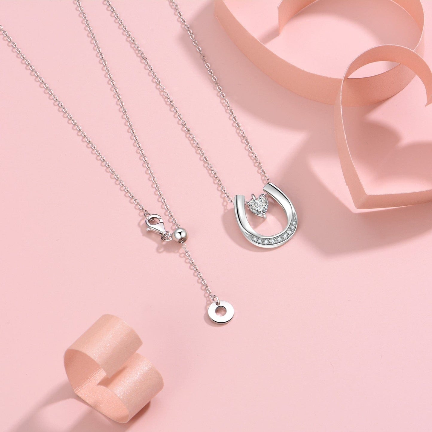 Slovehoony Lucky Horseshoe Necklace with Heart CZ Pendant Necklace Jewelry Gift for Horse Lovers