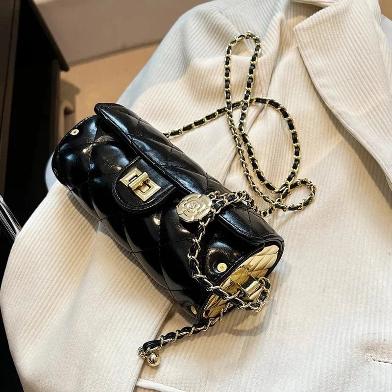 Small Barrel Shaped Shoulder Bag For Women 2023 Diamond Lattice Round Handbag Purse Casual Crossbody Bag Camellia Pu Leather Bag