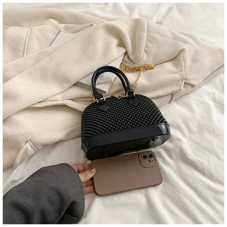 Small PVC Waterproof Black White Jelly Handbag Fashion Shell Shoulder Bag Beading Pattern Crossbody Bags Summer Beach Totes