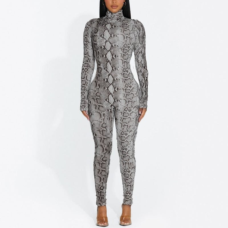 Snake Print Long Sleeve Women'S Jumpsuit Fashion Winter One Piece Wholesale Party Clothing
