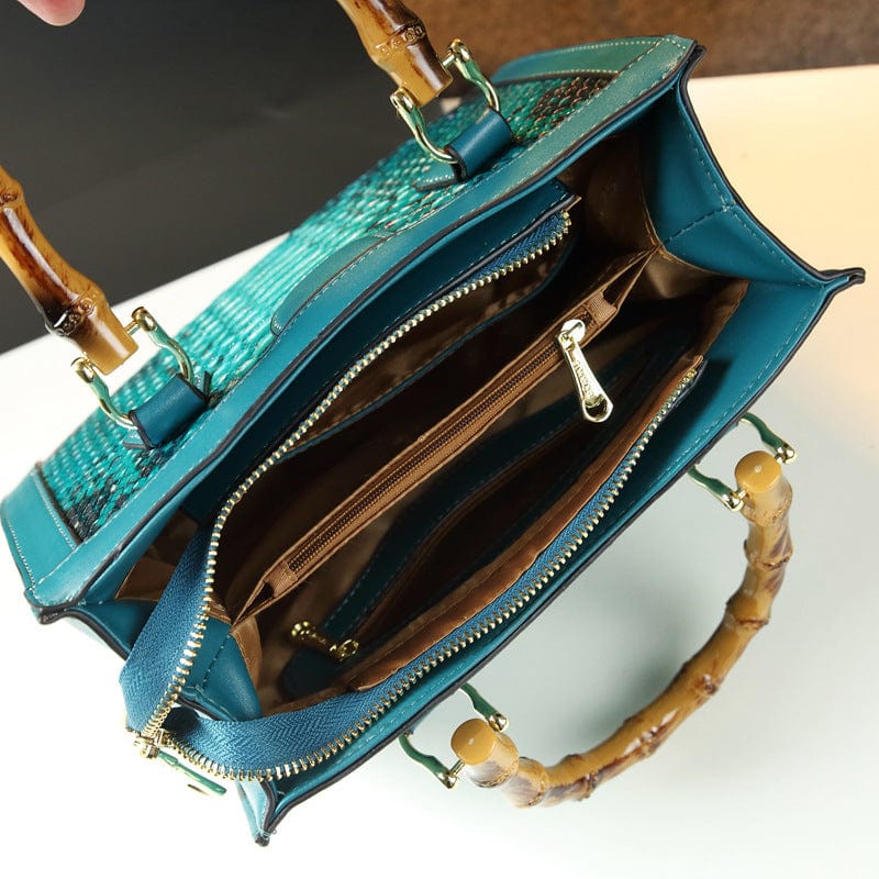 Snakeskin women's bag leather luxury brand shoulder bag fashion senior large bamboo handle lady handbag