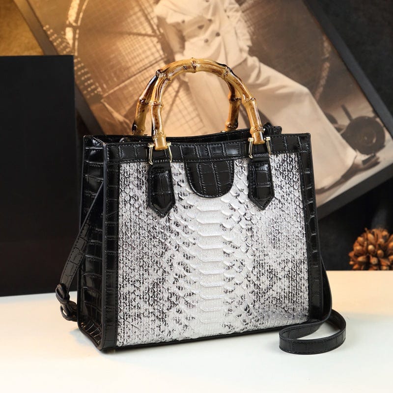 Snakeskin women's bag leather luxury brand shoulder bag fashion senior large bamboo handle lady handbag