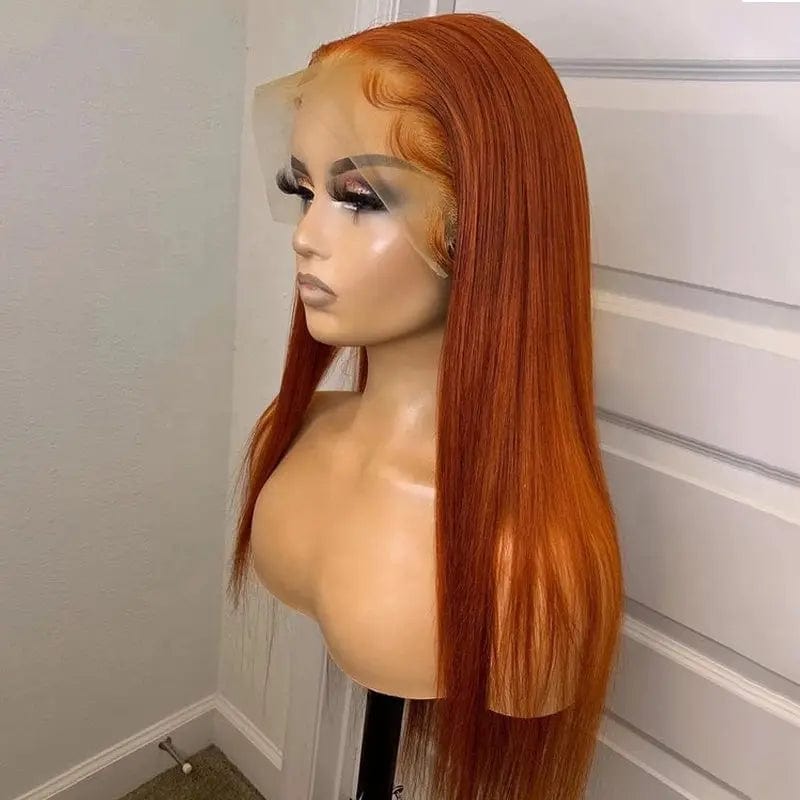 Soft Straight Transparent Ginger Orange Color Part Lace Front Real Human Hair Wig With Baby Human Hair