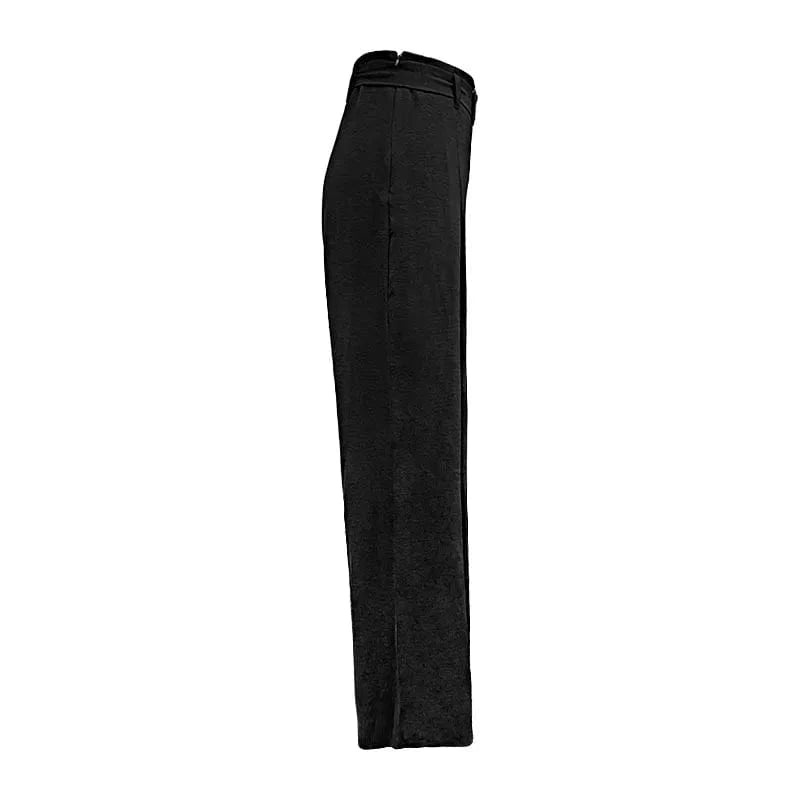 Solid Color Belted Wide-Leg Pants