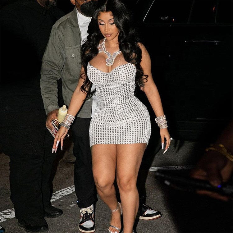 Solid Patchwork Women Bling Sexy Dress Backless Stretchy Skinny Elegant Sling Bodycon Dresses