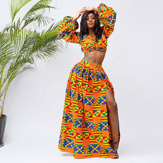 South African Ankara Wax Print Women Clothes 2 Pieces Skirt Set Africa Clothing Traditional Skirts And Dresses For Women