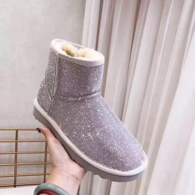 Sparkle glitter light colorful silver buling buling winter snow real sheep fur women warmer boots