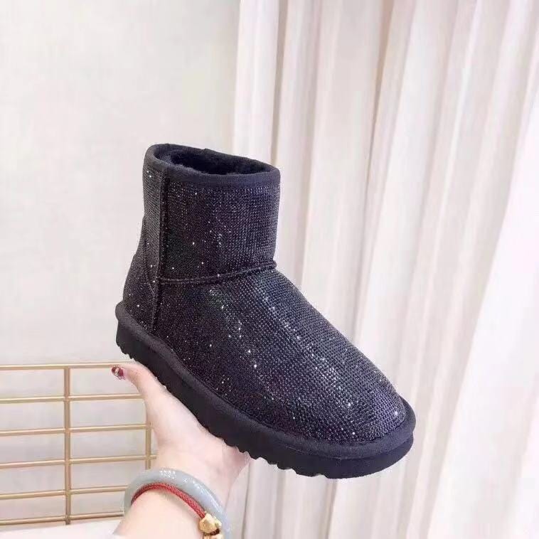 Sparkle glitter light colorful silver buling buling winter snow real sheep fur women warmer boots