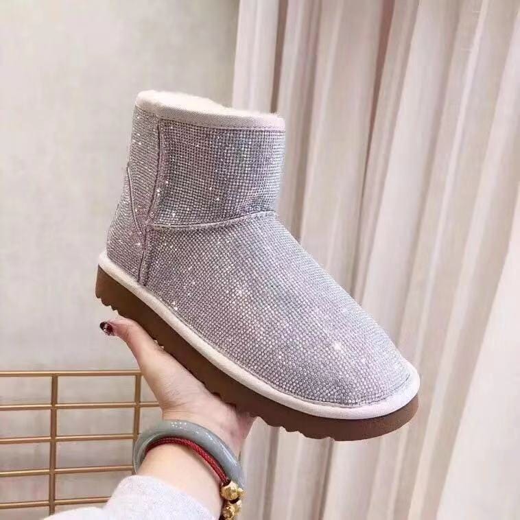 Sparkle glitter light colorful silver buling buling winter snow real sheep fur women warmer boots