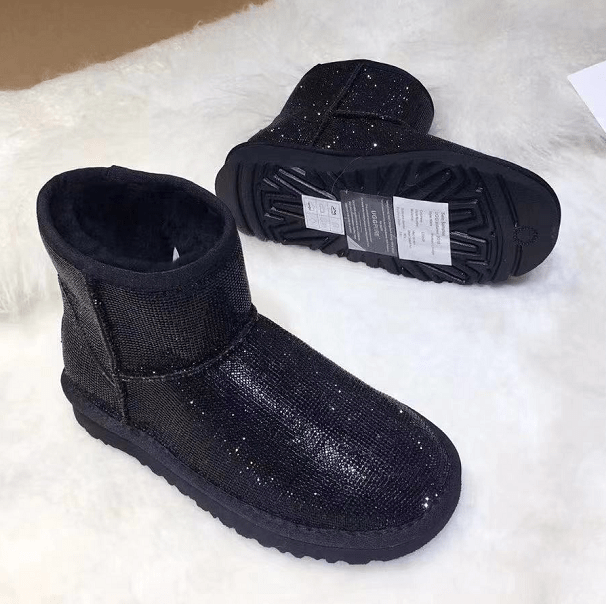 Sparkle glitter light colorful silver buling buling winter snow real sheep fur women warmer boots