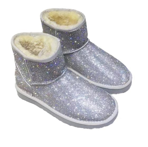 Sparkle glitter light colorful silver buling buling winter snow real sheep fur women warmer boots