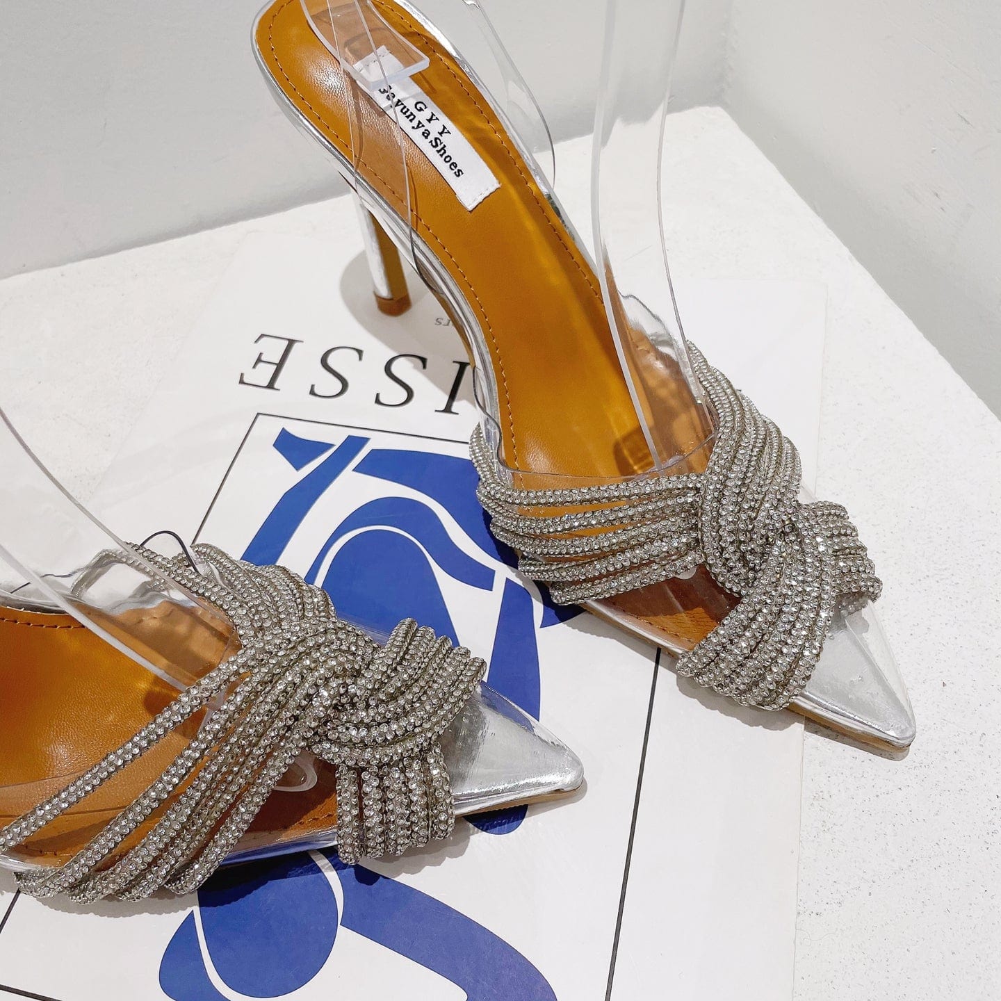 Spring 2023 New Crystal Shoes Pointed High Heels Cross Slim High Heels Wedding Party Women's Shoes