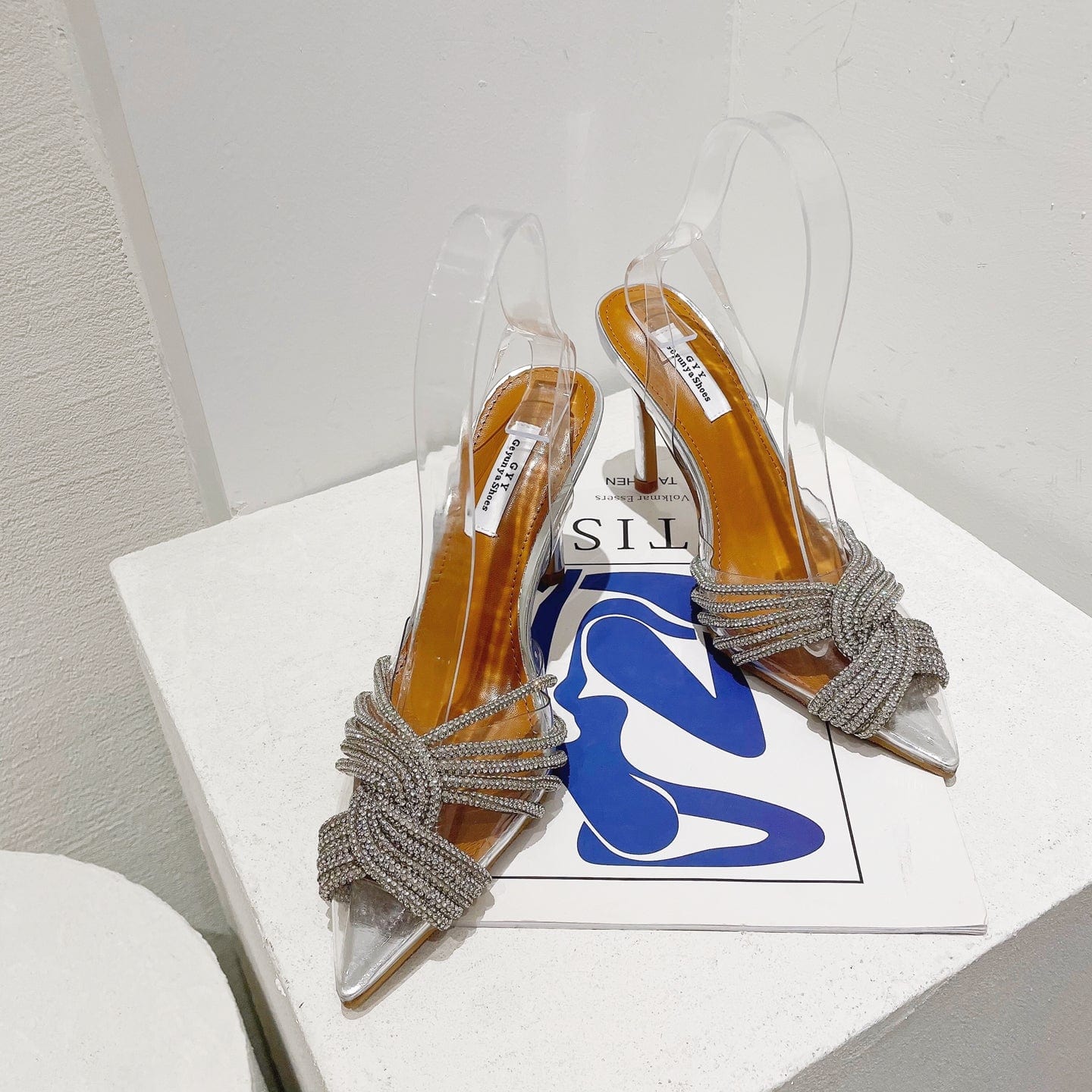 Spring 2023 New Crystal Shoes Pointed High Heels Cross Slim High Heels Wedding Party Women's Shoes