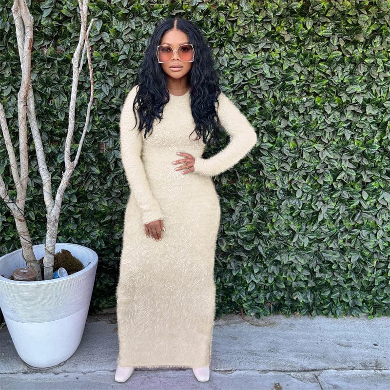 spring 2023 women casual elegant ladies jersey fabric cotton pink long sleeve knitted blue long sweater dress for women