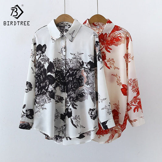 Spring Autumn New Vintage Oversized Shirts Ladies Floral Long Sleeves Casual Turn Down Collar Shirt Tops For Women T28818X