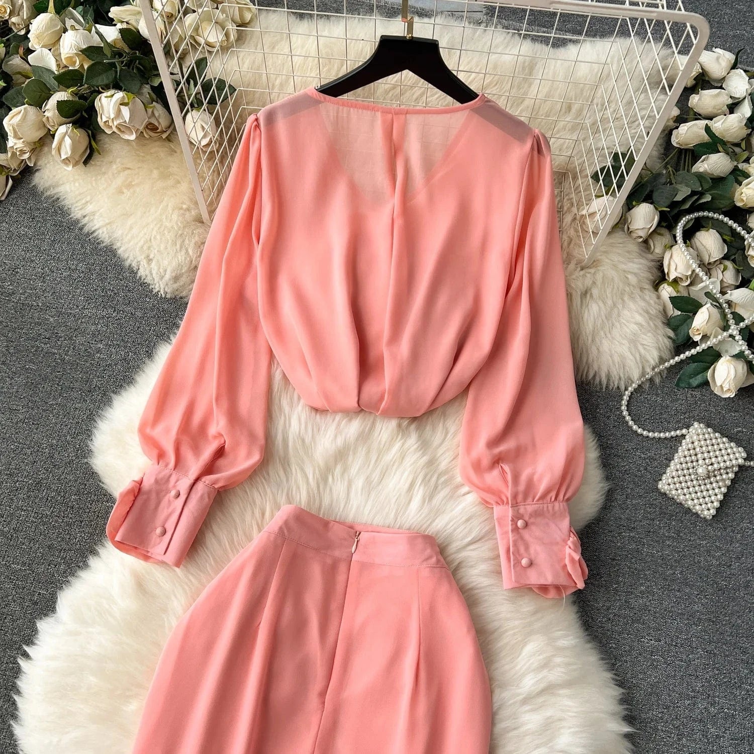 Spring Casual 2 Piece Set For Women Crop Top And Slit Hip Skirts Set American Clothing Wholesale