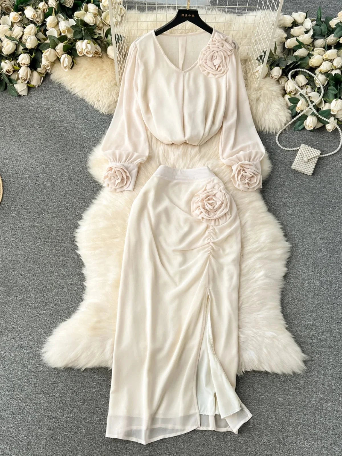Spring Casual 2 Piece Set For Women Crop Top And Slit Hip Skirts Set American Clothing Wholesale
