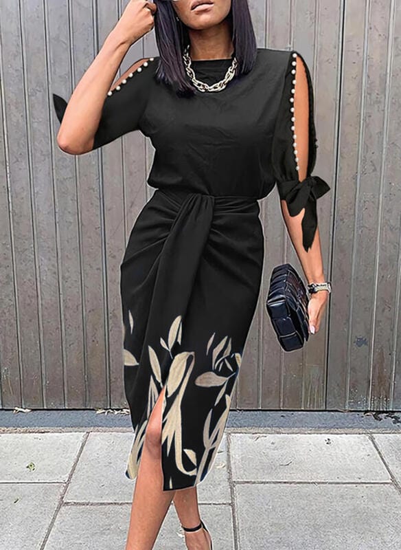 Spring Fashion Pleated Printed Elegant African Lady Office Career Dress