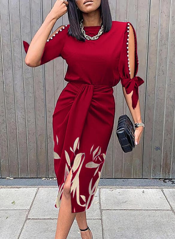 Spring Fashion Pleated Printed Elegant African Lady Office Career Dress