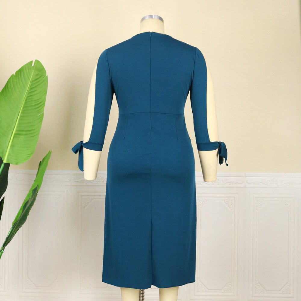 Spring Fashion Pleated Printed Elegant African Lady Office Career Dress