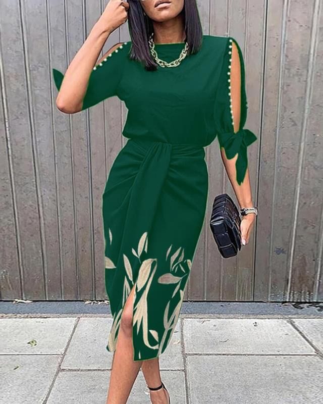 Spring Fashion Pleated Printed Elegant African Lady Office Career Dress