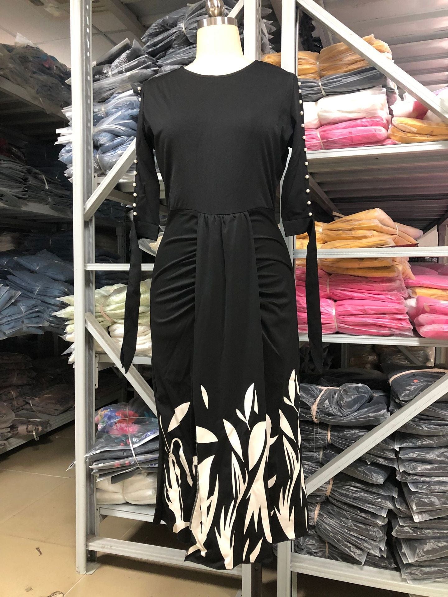 Spring Fashion Pleated Printed Elegant African Lady Office Career Dress