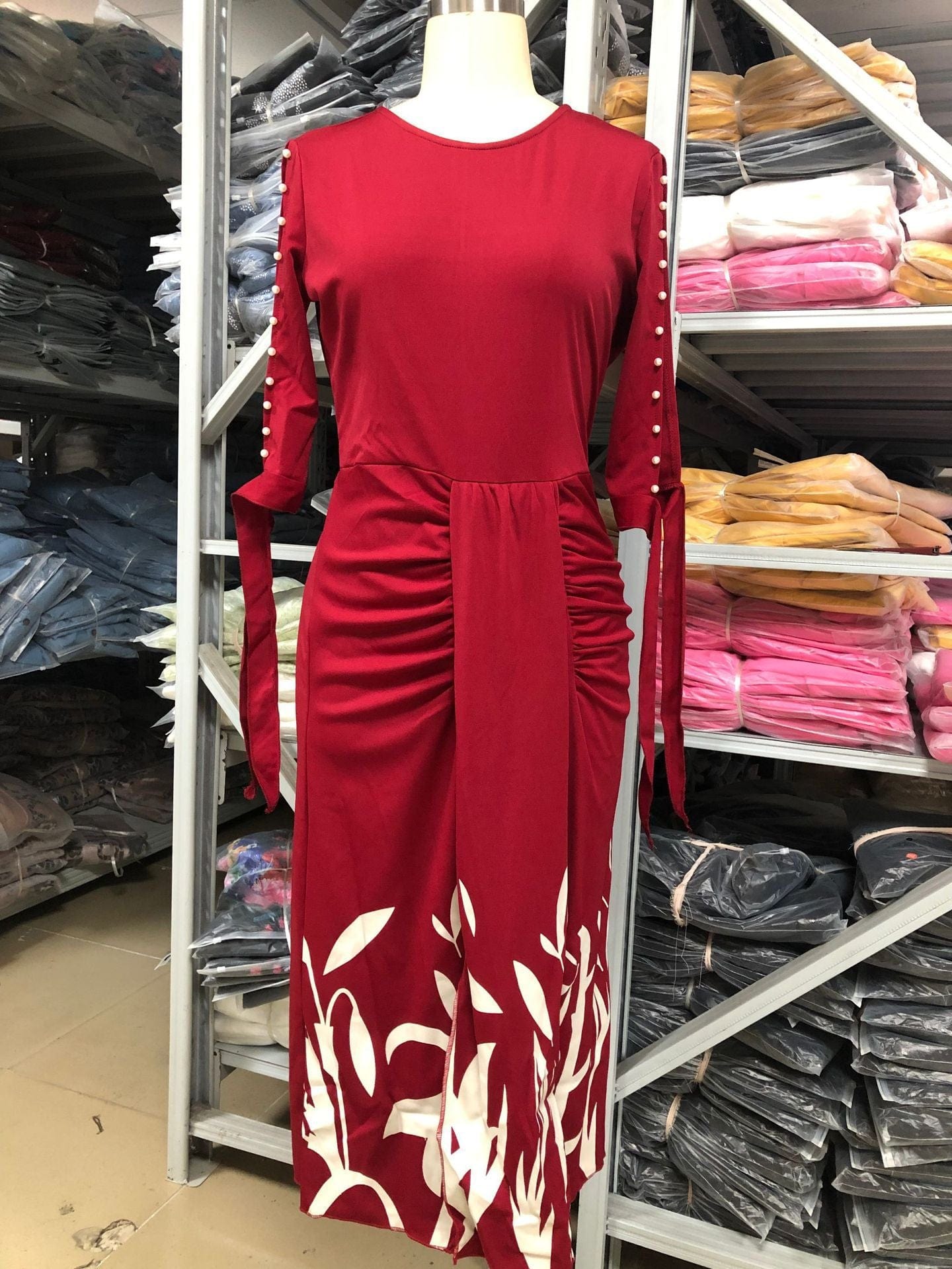 Spring Fashion Pleated Printed Elegant African Lady Office Career Dress