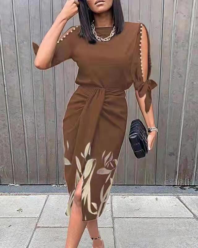 Spring Fashion Pleated Printed Elegant African Lady Office Career Dress