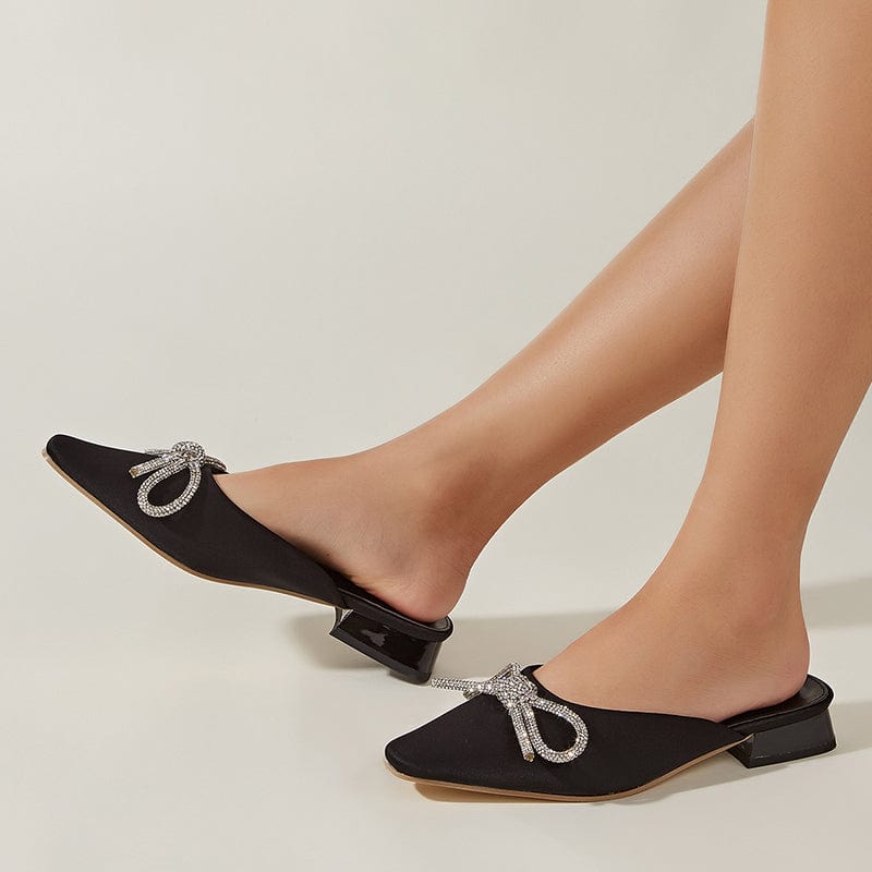 Spring Summer 2022 Classics Rhinestones Butterfly-Knot Decoration Soild Low Heel Party Dress Wedding Pumps 35-40 Women Shoes