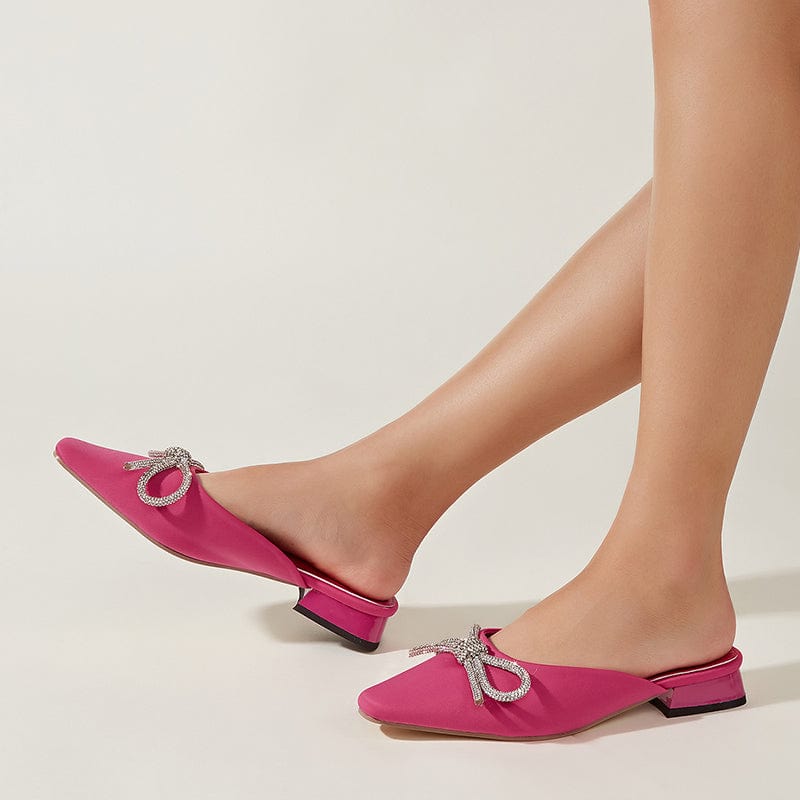 Spring Summer 2022 Classics Rhinestones Butterfly-Knot Decoration Soild Low Heel Party Dress Wedding Pumps 35-40 Women Shoes