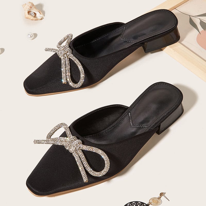 Spring Summer 2022 Classics Rhinestones Butterfly-Knot Decoration Soild Low Heel Party Dress Wedding Pumps 35-40 Women Shoes