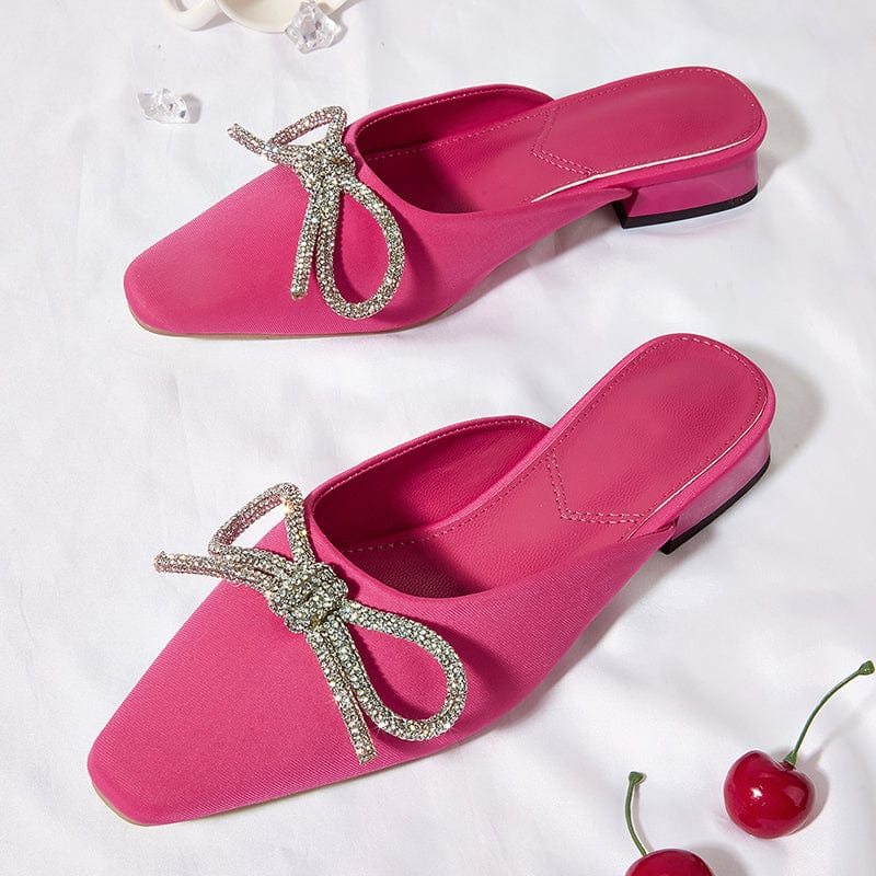 Spring Summer 2022 Classics Rhinestones Butterfly-Knot Decoration Soild Low Heel Party Dress Wedding Pumps 35-40 Women Shoes