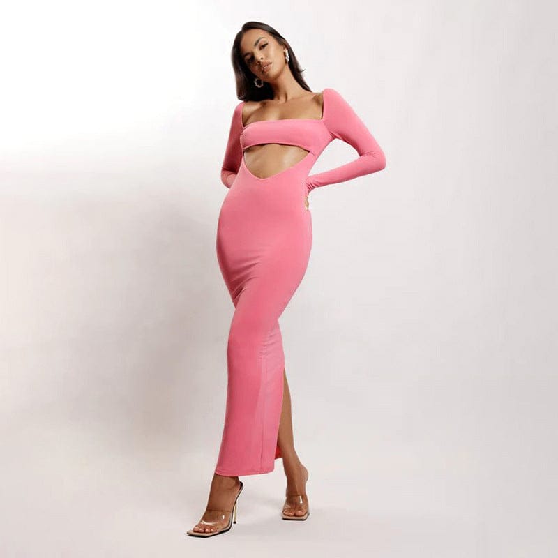 Spring summer 2023 New arrival Fashion Women solid color hollow out one-shoulder slim sexy hip lift dress for women