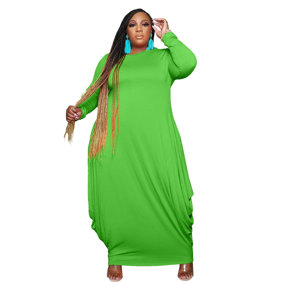 SQ-90091 Plus Size New Autumn And Winter Women'S Clothing Irregular Solid Color Women Full Sleeve Dress