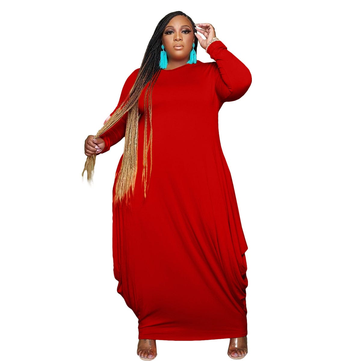 SQ-90091 Plus Size New Autumn And Winter Women'S Clothing Irregular Solid Color Women Full Sleeve Dress