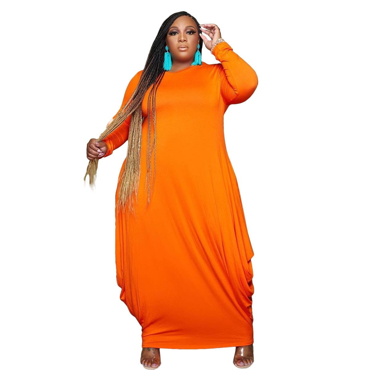 SQ-90091 Plus Size New Autumn And Winter Women'S Clothing Irregular Solid Color Women Full Sleeve Dress