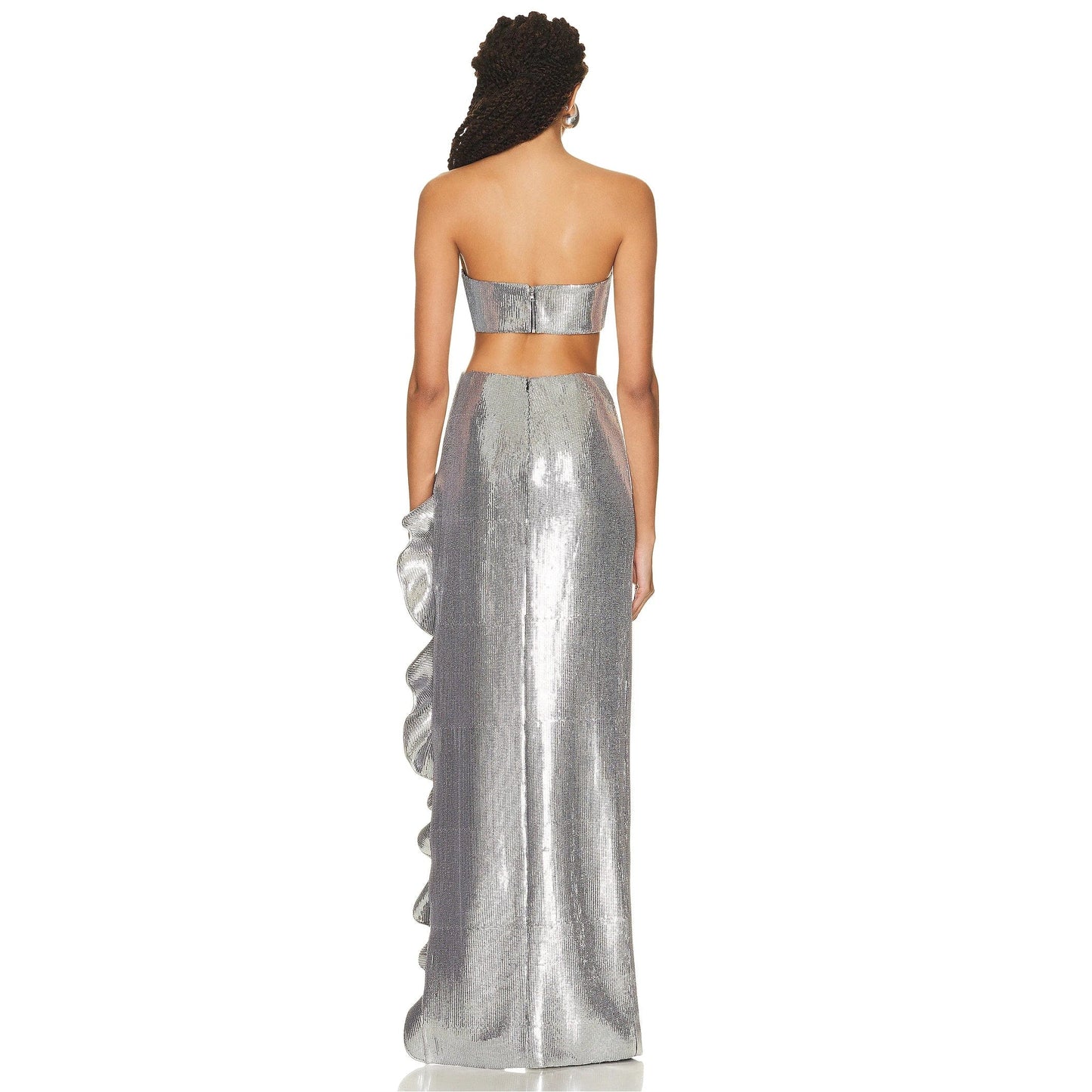 SS2253 Two Piece Skirt Set Women Clothing Off Shoulder Sexy Party Trend Set Silver Sequin Clothes With High Slit