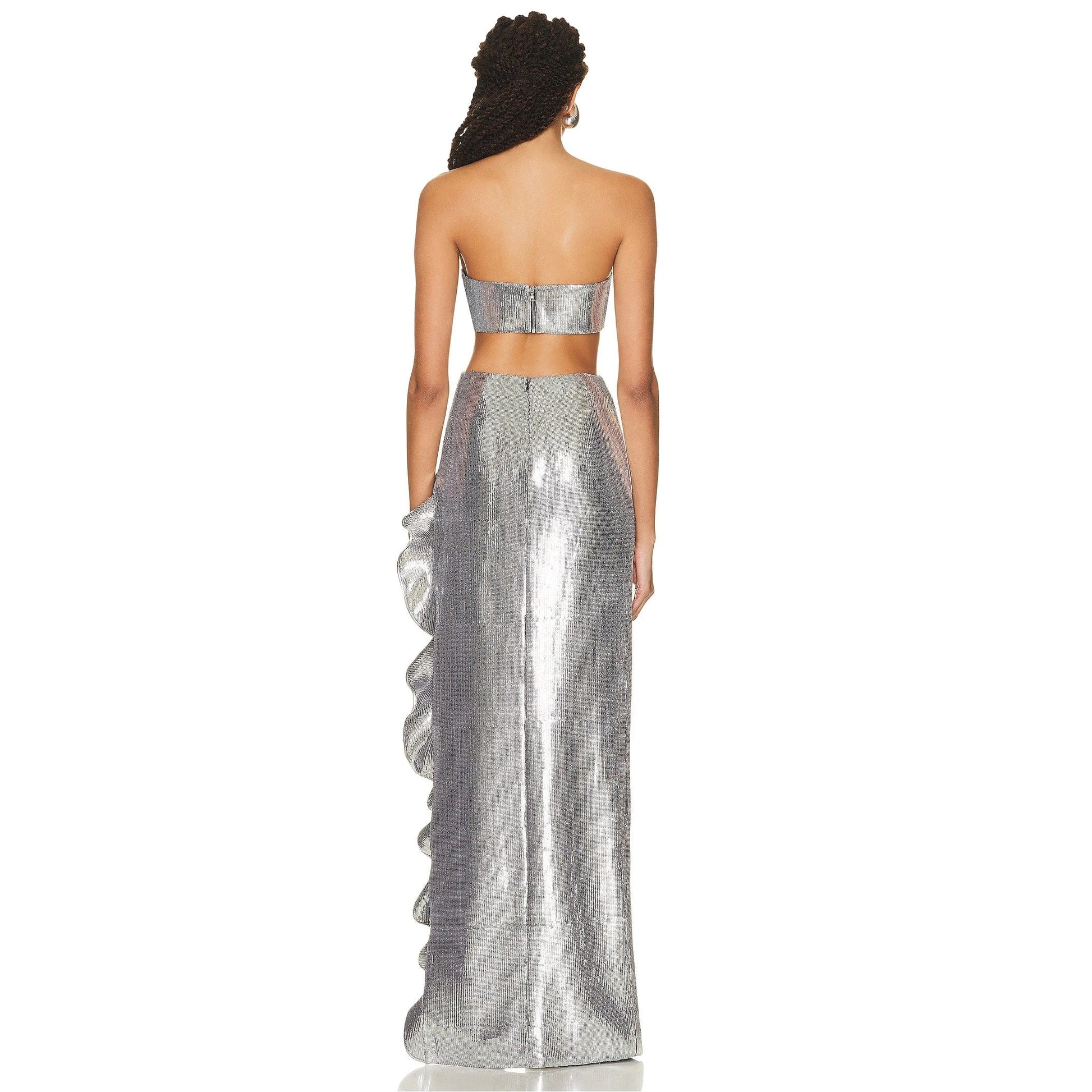 SS2253 Two Piece Skirt Set Women Clothing Off Shoulder Sexy Party Trend Set Silver Sequin Clothes With High Slit
