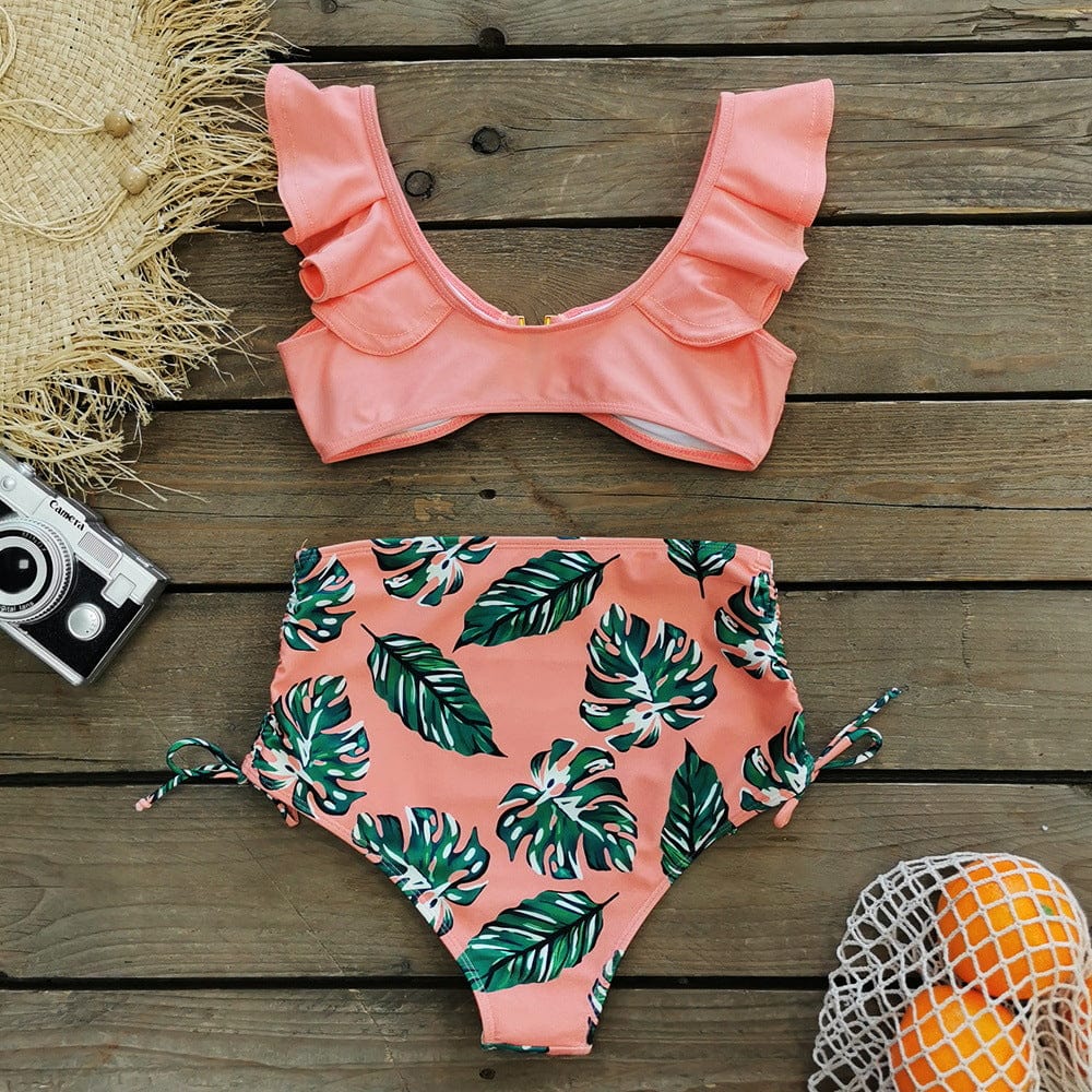 ST9205287 Swimsuit Print Bikinis 2022 Brazilian Bikini Set V Neck High Waist Swimming Suits Bathing Suit Summer Beachwear Ruffle