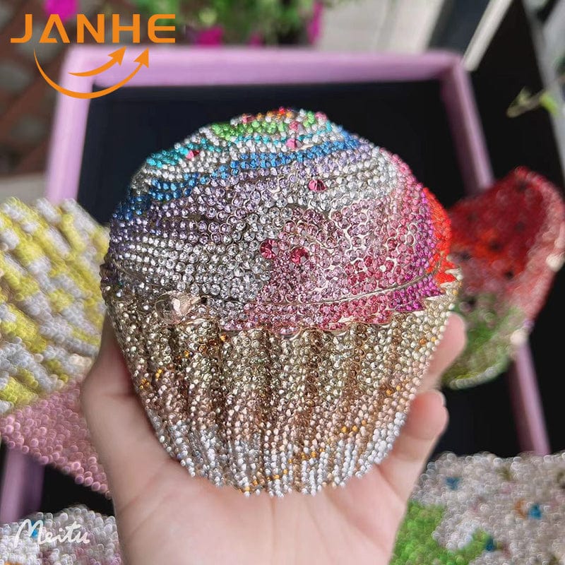 Standard Size / 10 JANHE Crystal French Fries Chips Clutch Shoulder Begs Metal Chain Women Evening Box Bags Wedding Party Purse Rhinestone Handbags