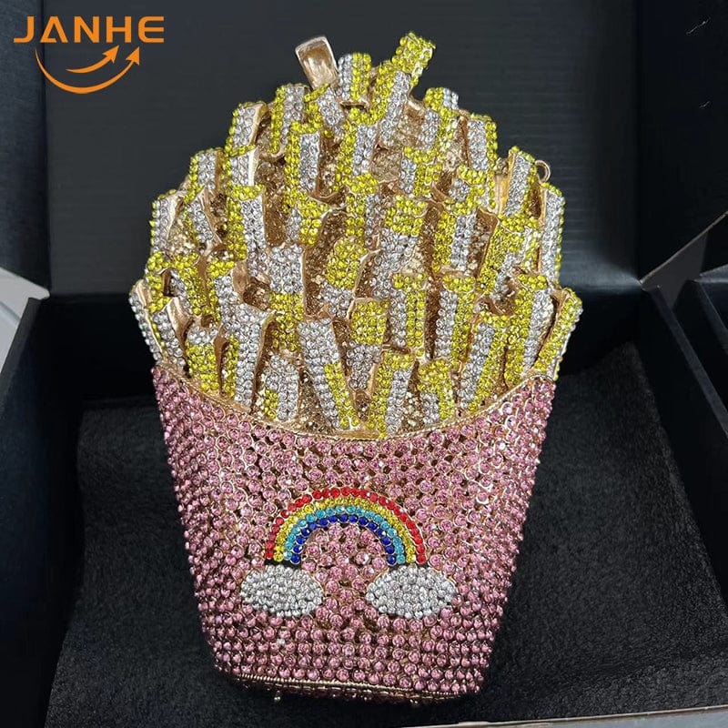 Standard Size / 11 JANHE Sac a main femme Luxury Diamond Wedding Box Purses Bridal Handbags Crystal Cupcake Women Evening Bags Clutches