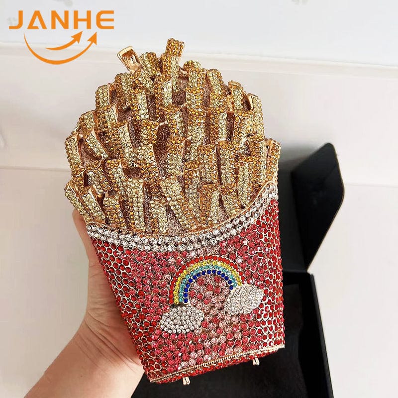Standard Size / 21 JANHE Bling sac a main bolsa Besg Sparkling Ladies Crystal Diamond Party Metal Evening Bags Popcorn Box Purse Handbags For Women
