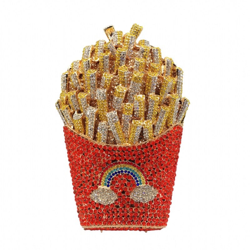 Standard Size / 3 JANHE Crystal French Fries Chips Clutch Shoulder Begs Metal Chain Women Evening Box Bags Wedding Party Purse Rhinestone Handbags